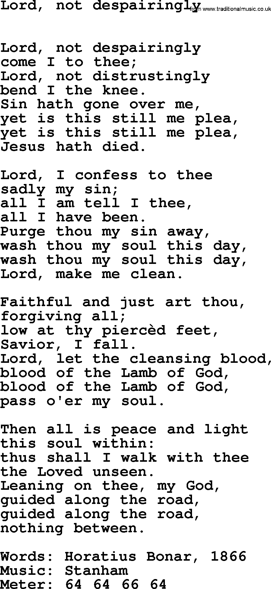 Book of Common Praise Hymn: Lord, Not Despairingly.txt lyrics with midi music