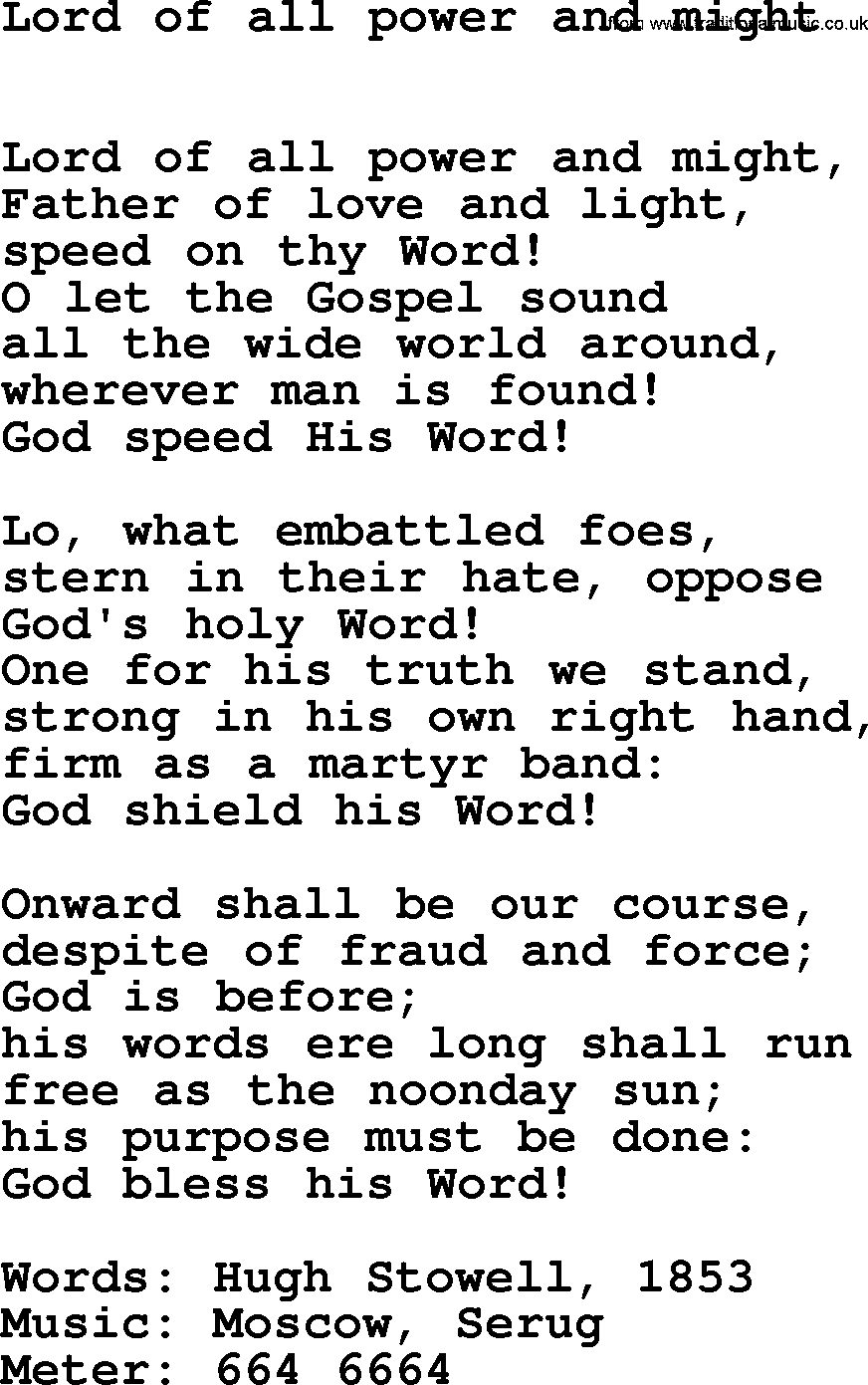 Book of Common Praise Hymn: Lord Of All Power And Might.txt lyrics with midi music