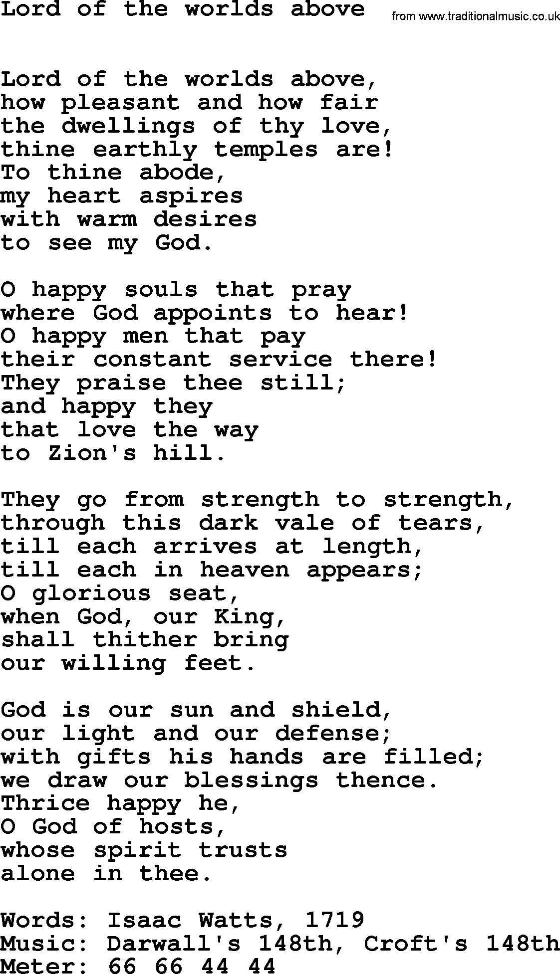 Book of Common Praise Hymn: Lord Of The Worlds Above.txt lyrics with midi music