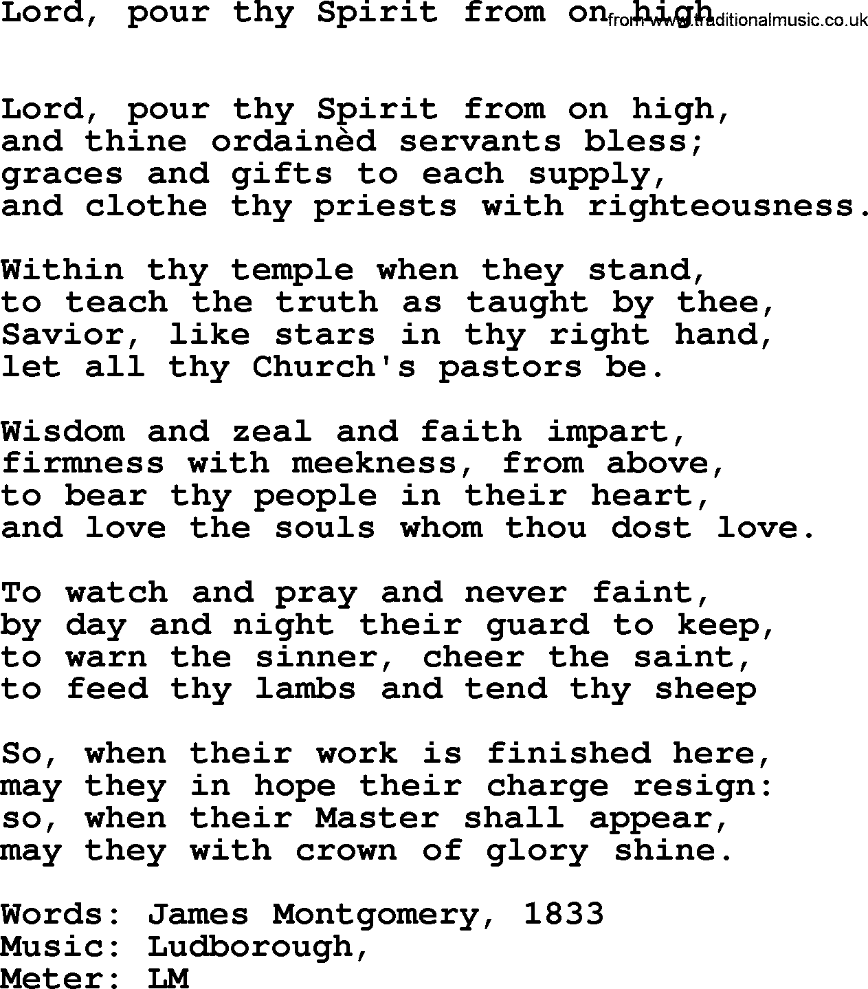 Book of Common Praise Hymn: Lord, Pour Thy Spirit From On High.txt lyrics with midi music