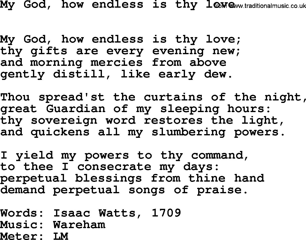 Book of Common Praise Hymn: My God, How Endless Is Thy Love.txt lyrics with midi music