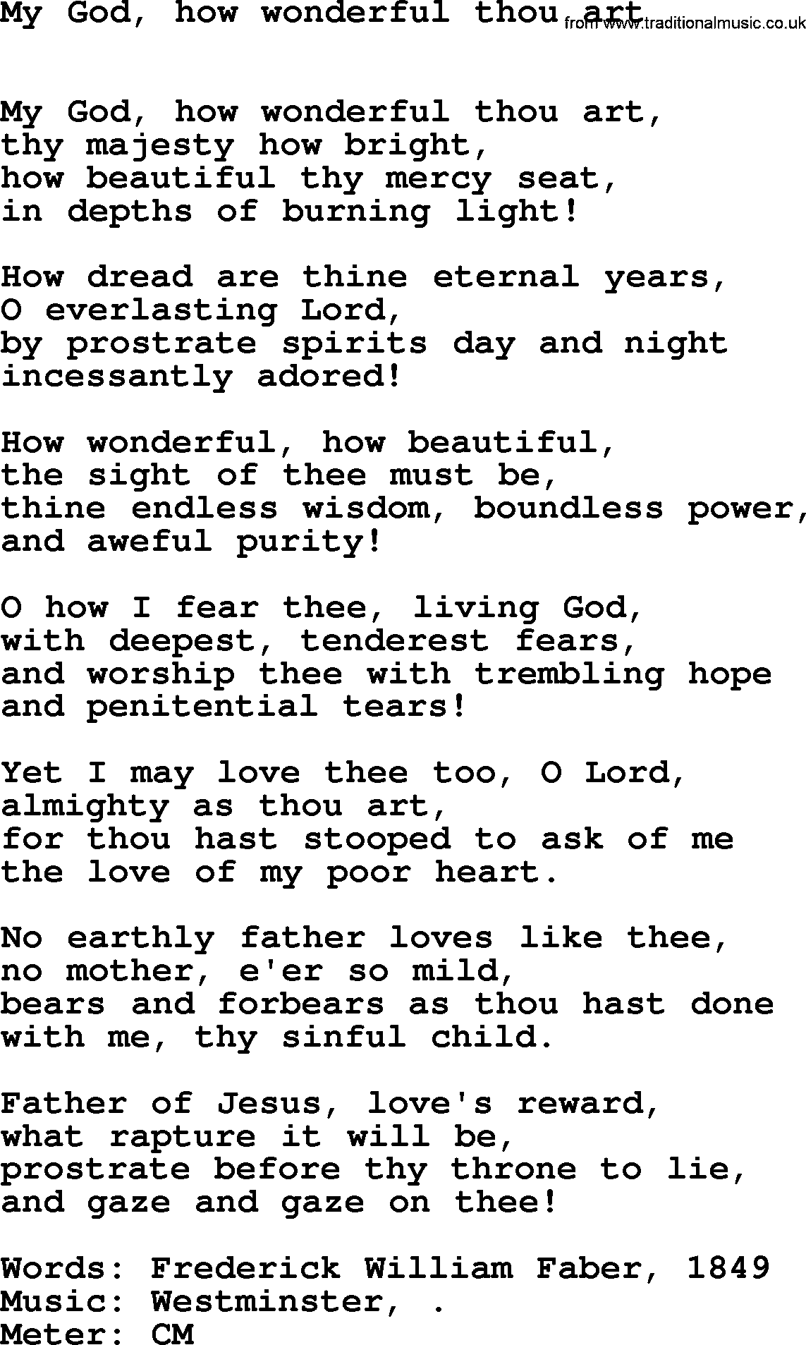 Book of Common Praise Hymn: My God, How Wonderful Thou Art.txt lyrics with midi music