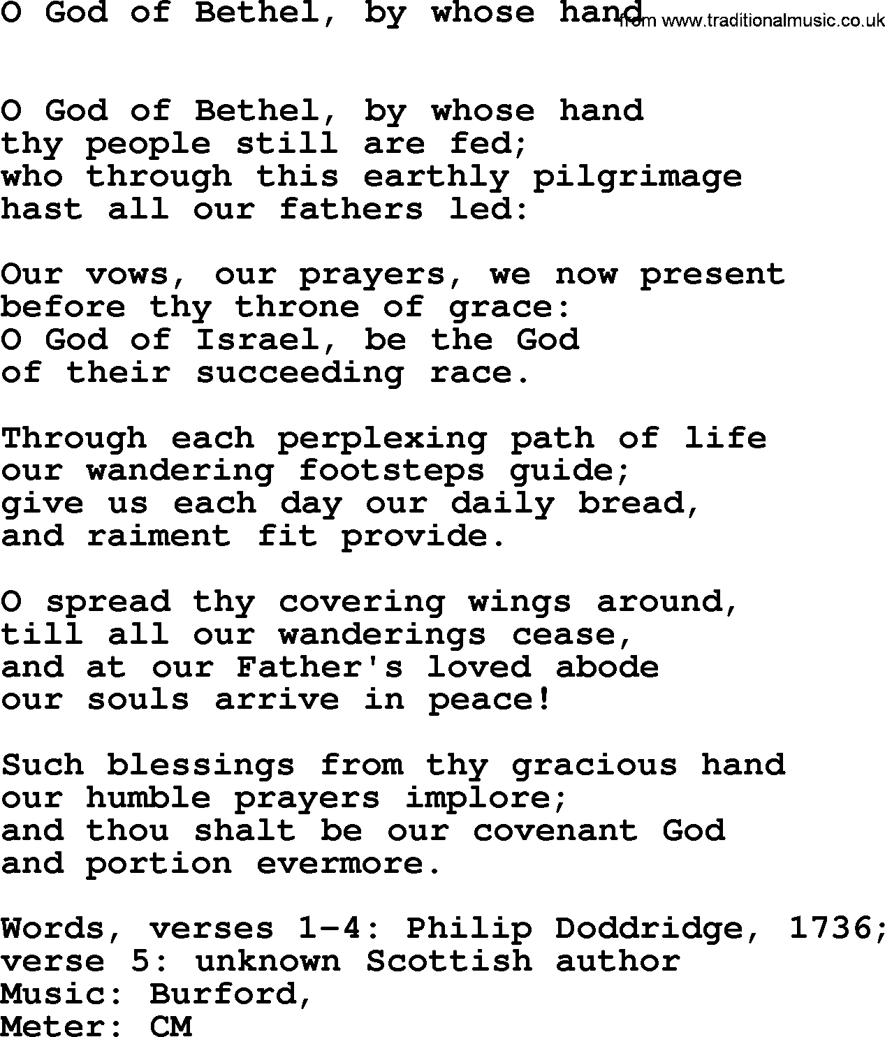 Book of Common Praise Hymn: O God Of Bethel, By Whose Hand.txt lyrics with midi music