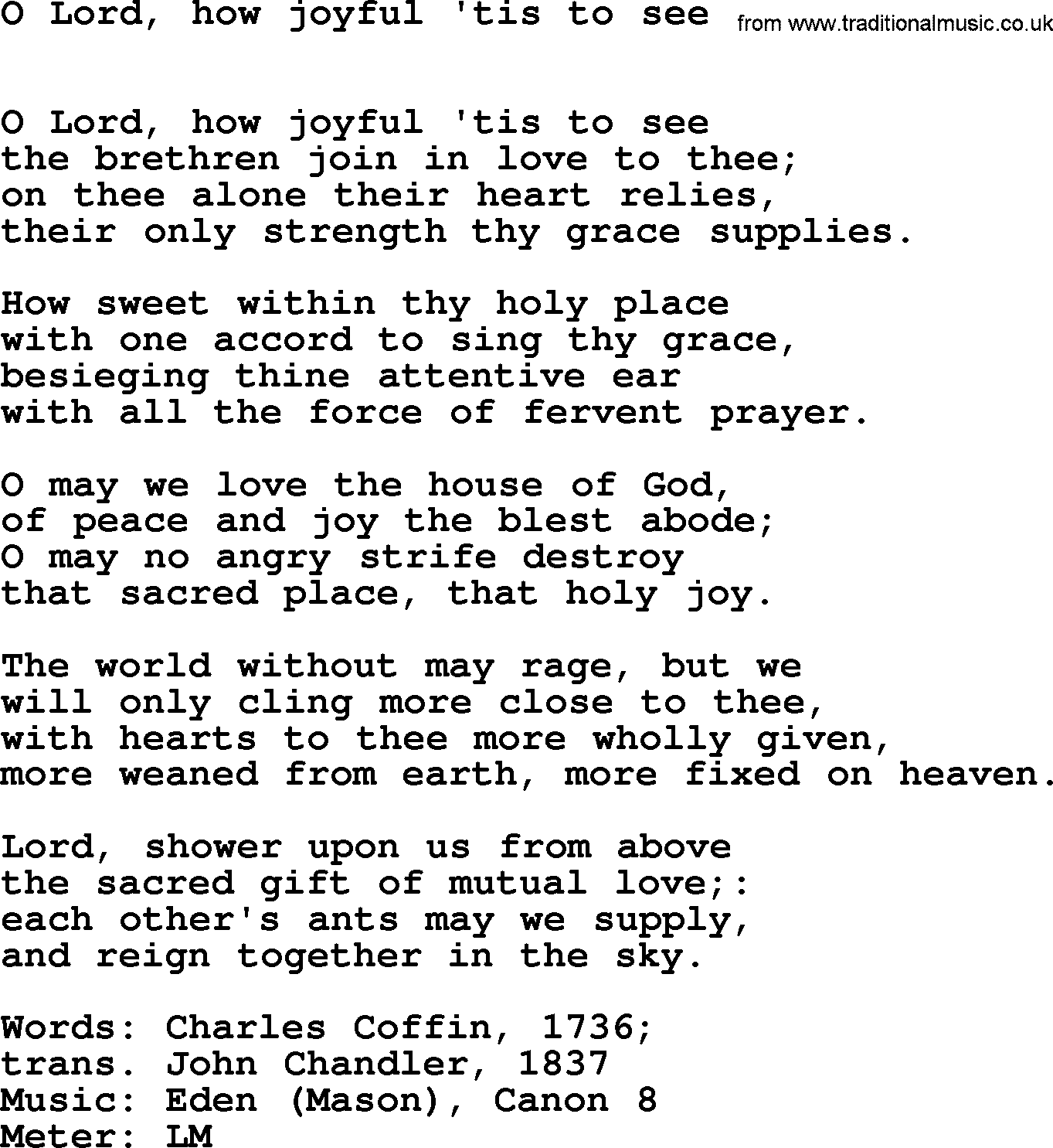 Book of Common Praise Hymn: O Lord, How Joyful 'tis To See.txt lyrics with midi music