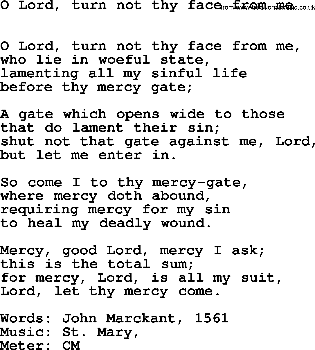 Book of Common Praise Hymn: O Lord, Turn Not Thy Face From Me.txt lyrics with midi music
