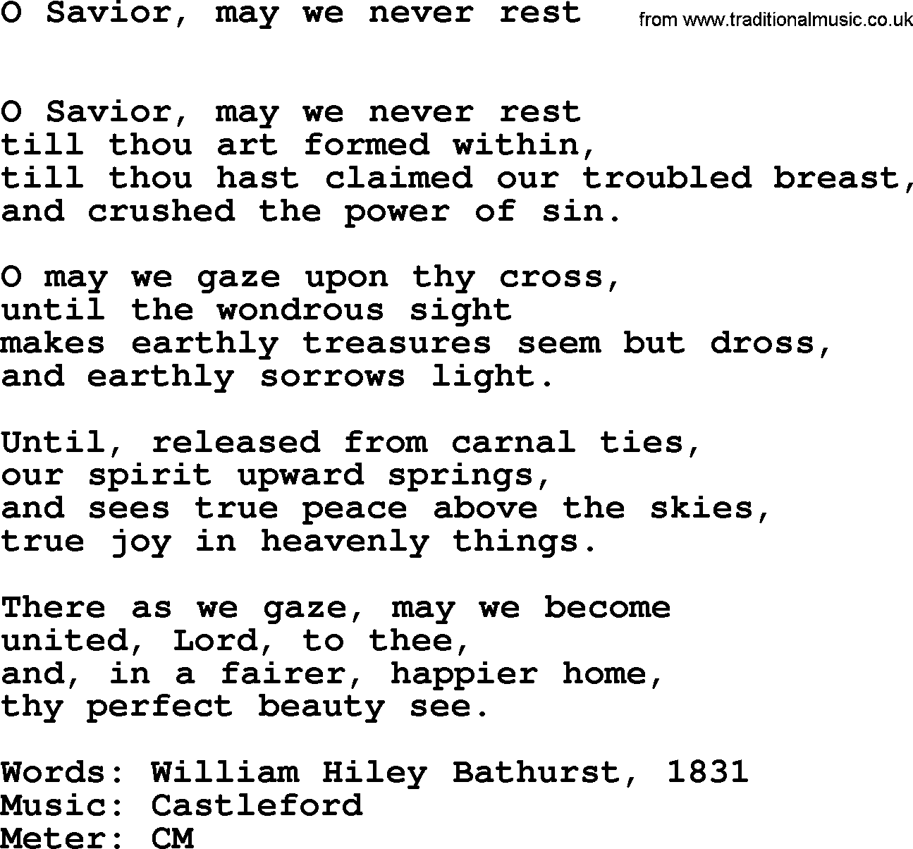 Book of Common Praise Hymn: O Savior, May We Never Rest.txt lyrics with midi music