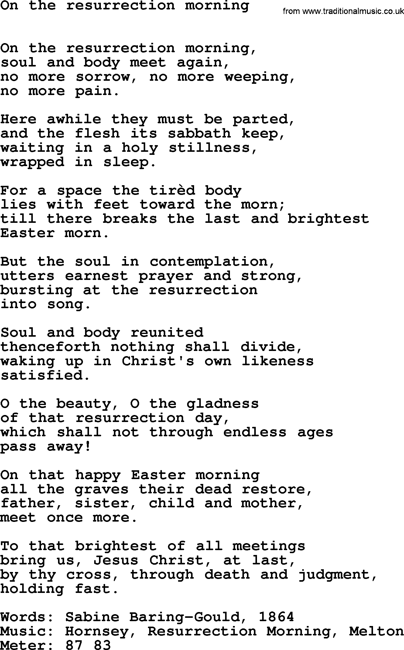 Book of Common Praise Hymn: On The Resurrection Morning.txt lyrics with midi music
