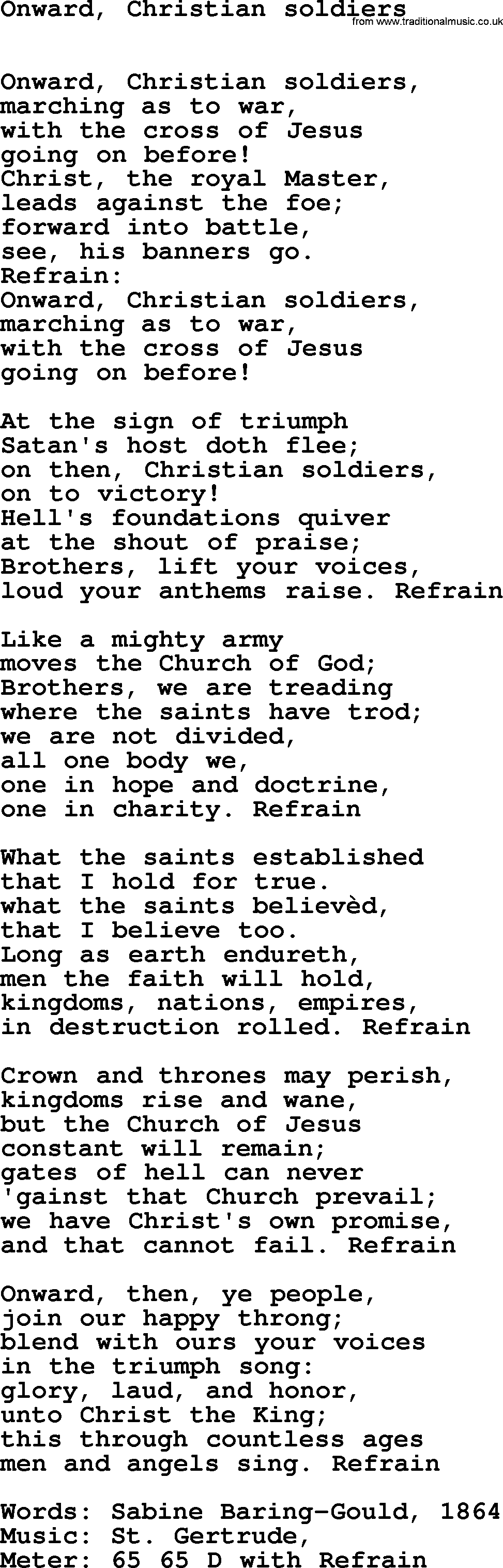 Book of Common Praise Hymn: Onward, Christian Soldiers.txt lyrics with midi music