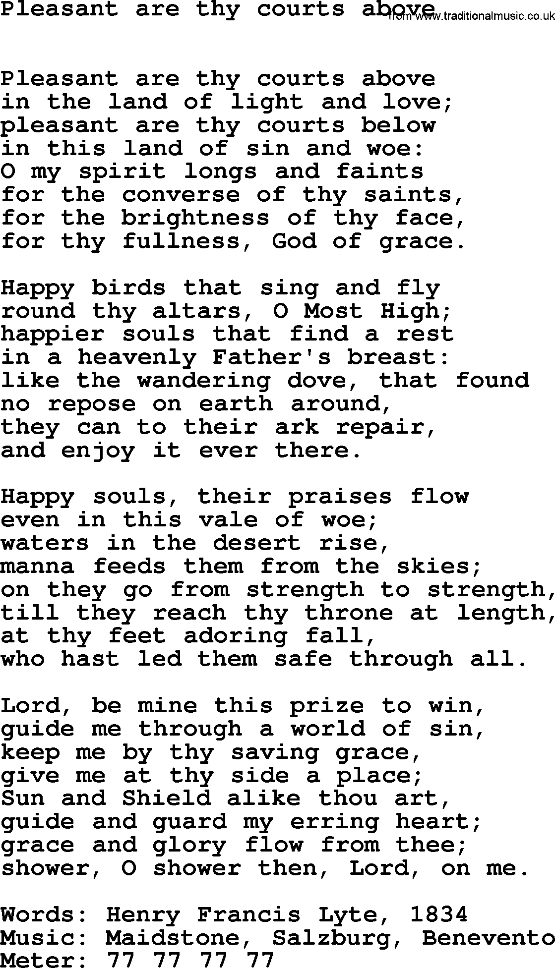 Book of Common Praise Hymn: Pleasant Are Thy Courts Above.txt lyrics with midi music