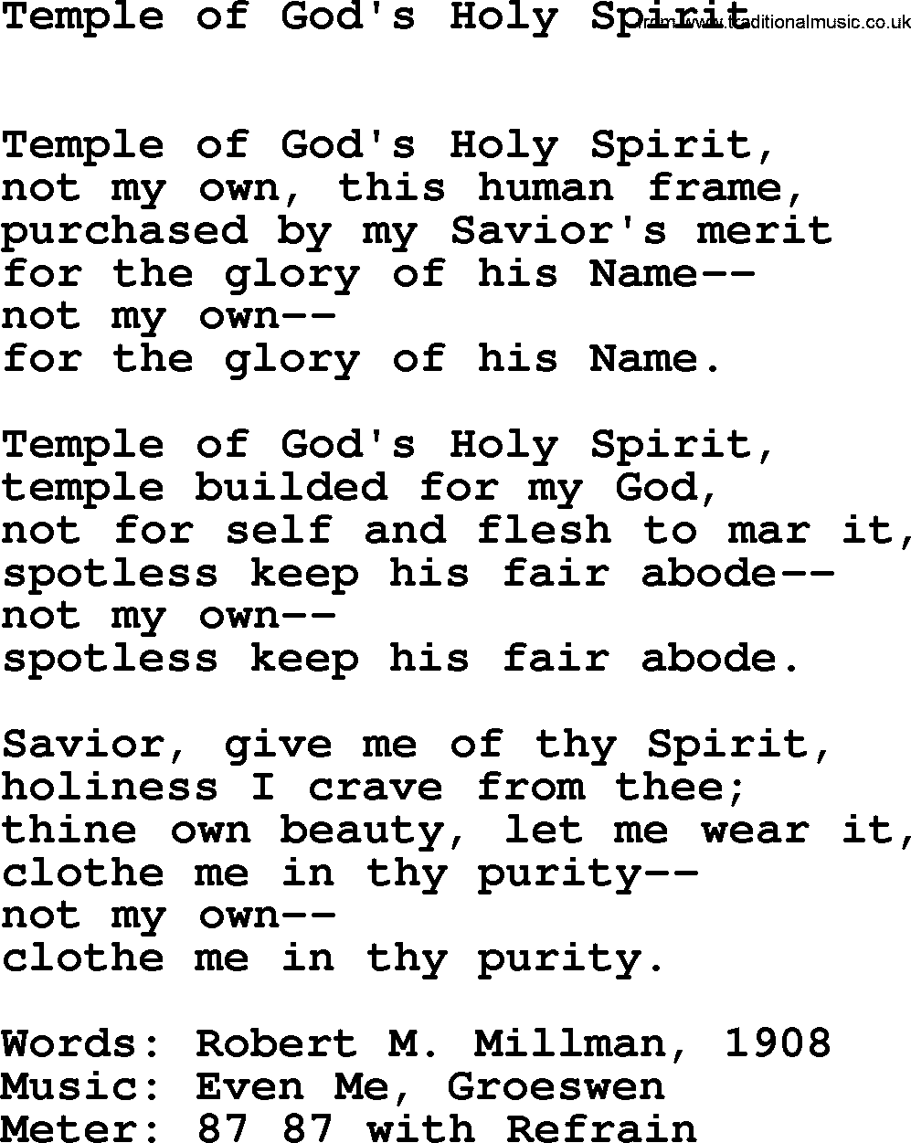 Book of Common Praise Hymn: Temple Of God's Holy Spirit.txt lyrics with midi music