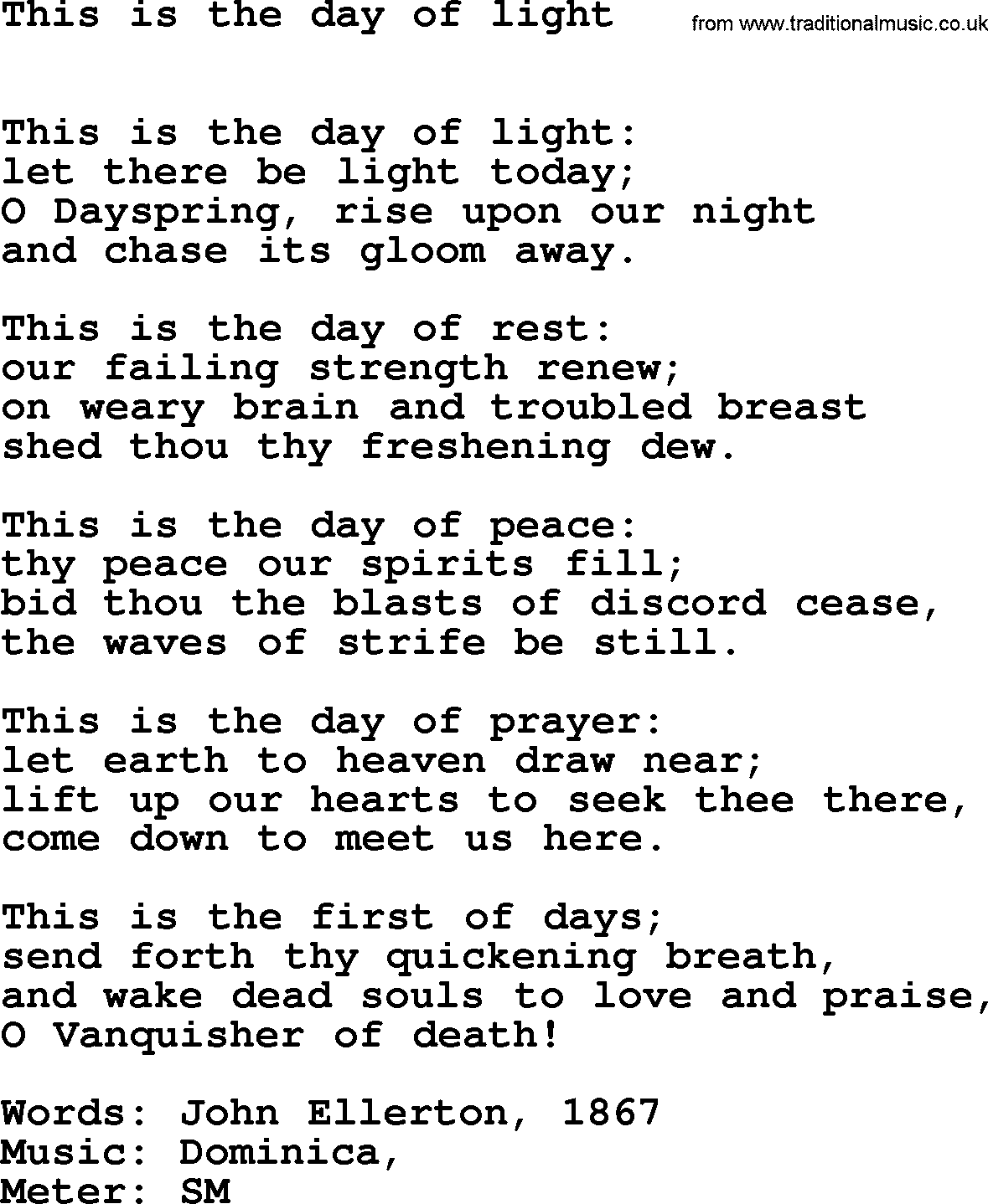 Book of Common Praise Hymn: This Is The Day Of Light.txt lyrics with midi music