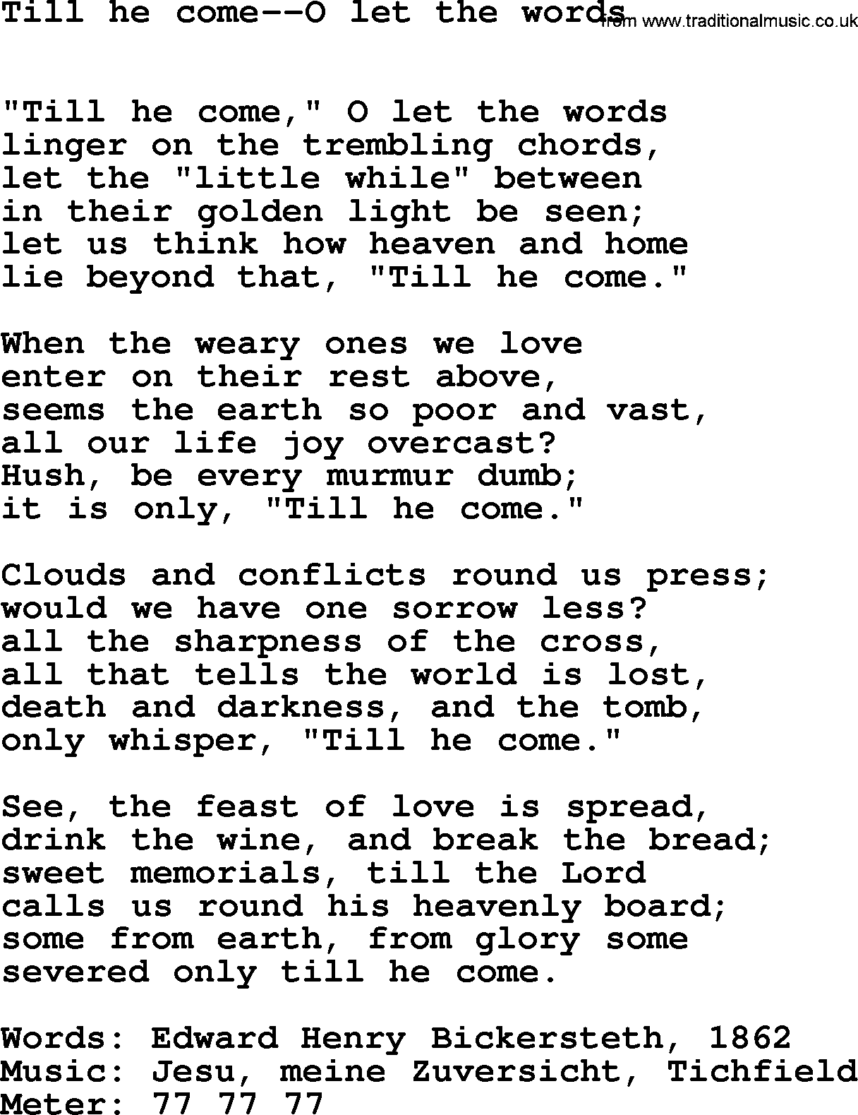 Book of Common Praise Hymn: Till He Come--O Let The Words.txt lyrics with midi music