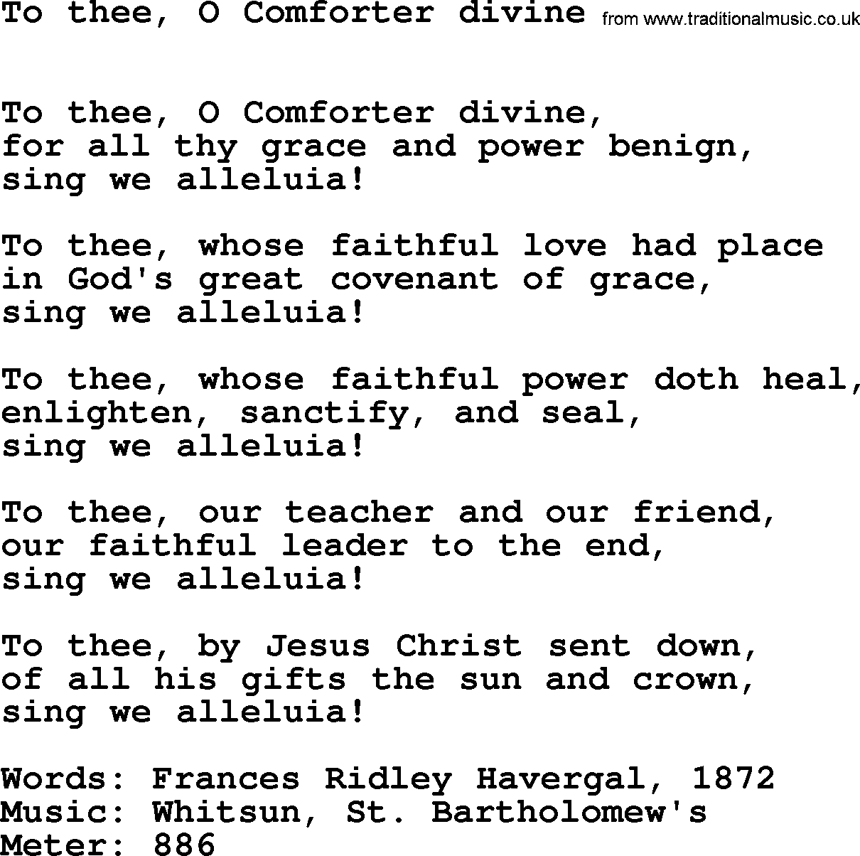 Book of Common Praise Hymn: To Thee, O Comforter Divine.txt lyrics with midi music