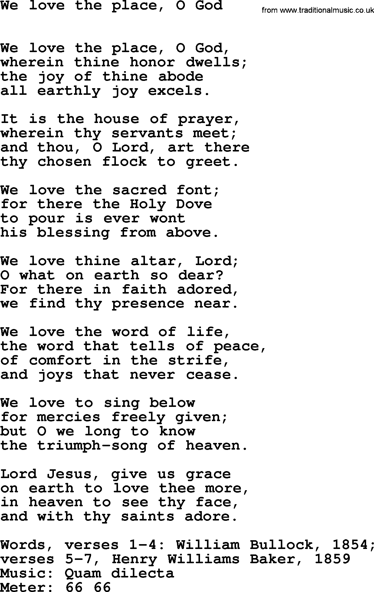 Book of Common Praise Hymn: We Love The Place, O God.txt lyrics with midi music