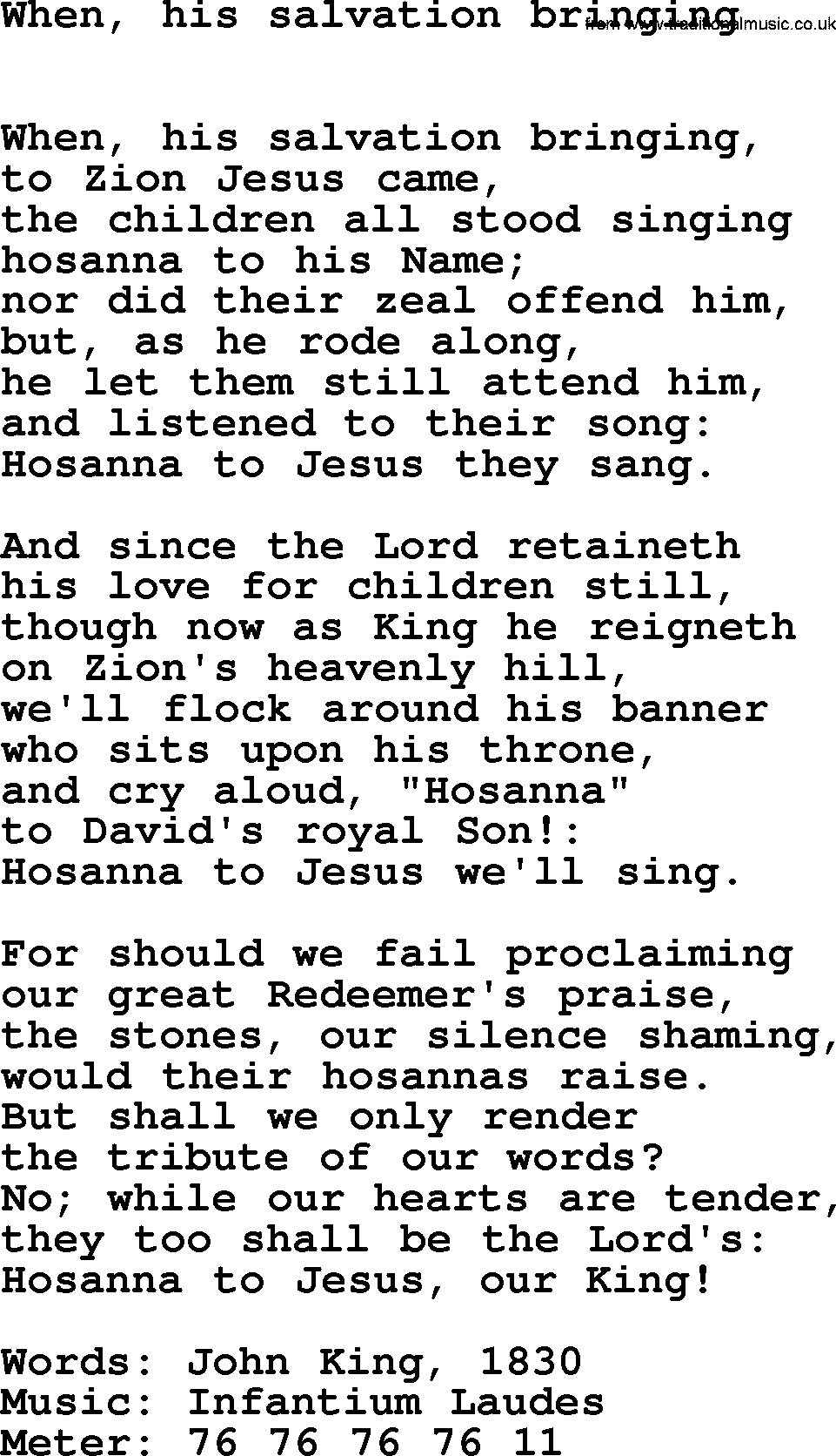 Book of Common Praise Hymn: When, His Salvation Bringing.txt lyrics with midi music