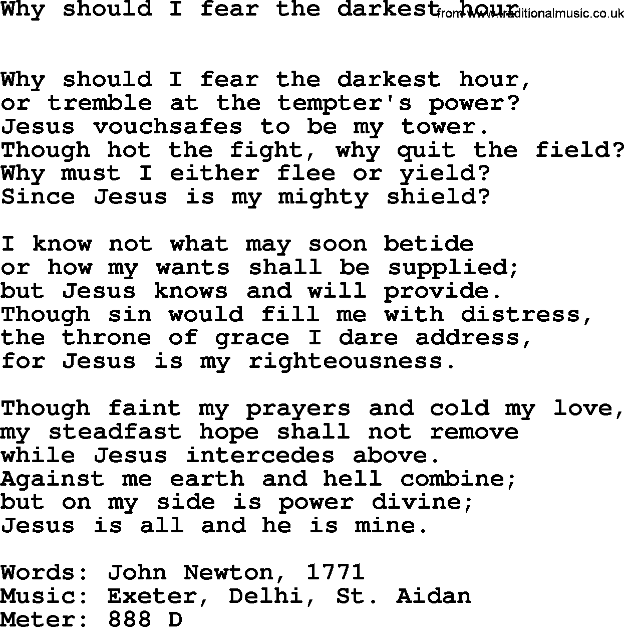 Book of Common Praise Hymn: Why Should I Fear The Darkest Hour.txt lyrics with midi music