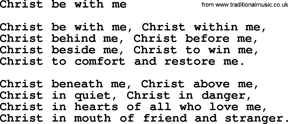 Christian hymns and song lyrics for Communion(The Eucharist): Christ Be With Me, lyrics with PDF