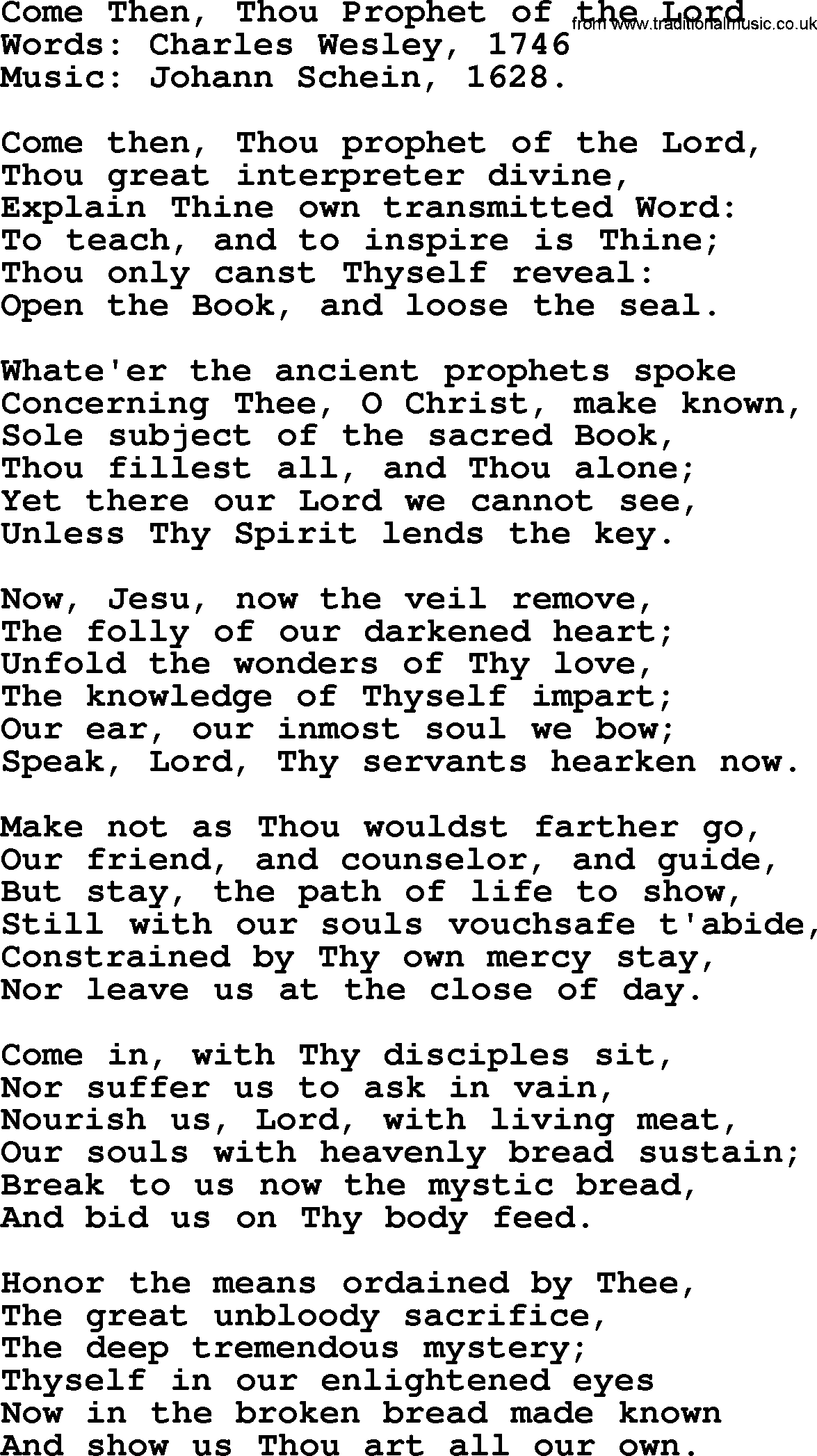 Christian hymns and song lyrics for Communion(The Eucharist): Come Then, Thou Prophet Of The Lord, lyrics with PDF