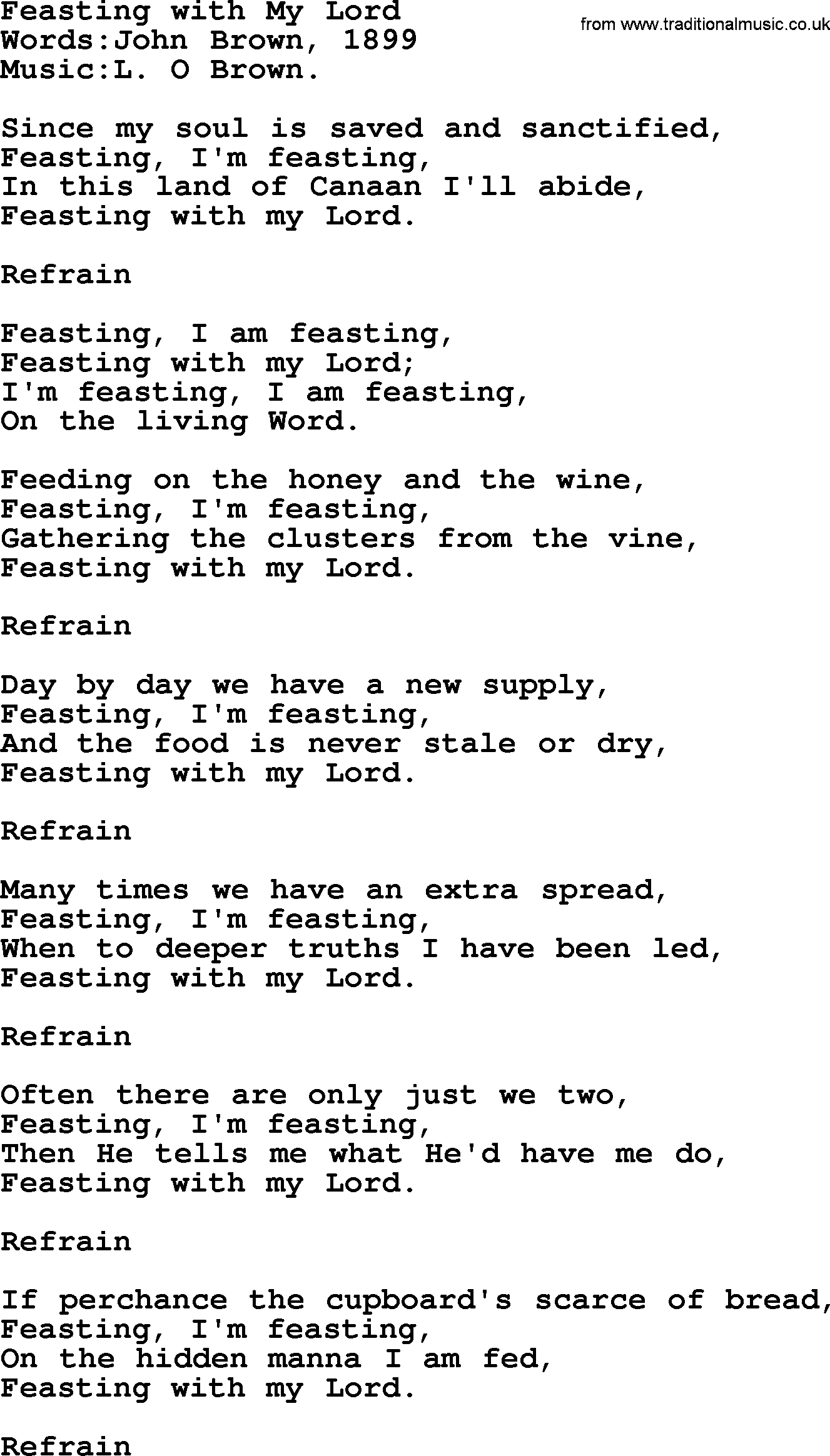 Christian hymns and song lyrics for Communion(The Eucharist): Feasting With My Lord, lyrics with PDF
