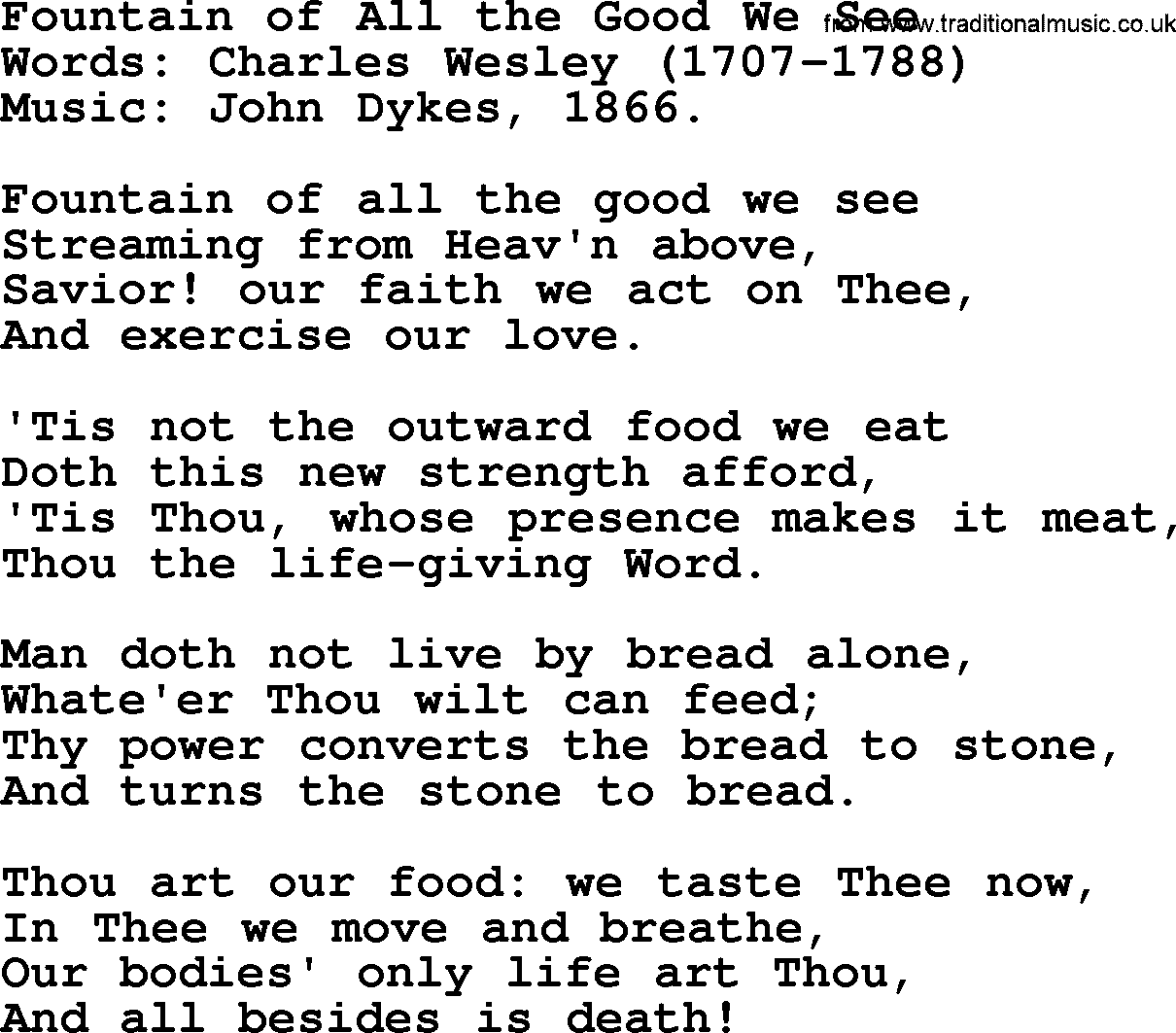Christian hymns and song lyrics for Communion(The Eucharist): Fountain Of All The Good We See, lyrics with PDF