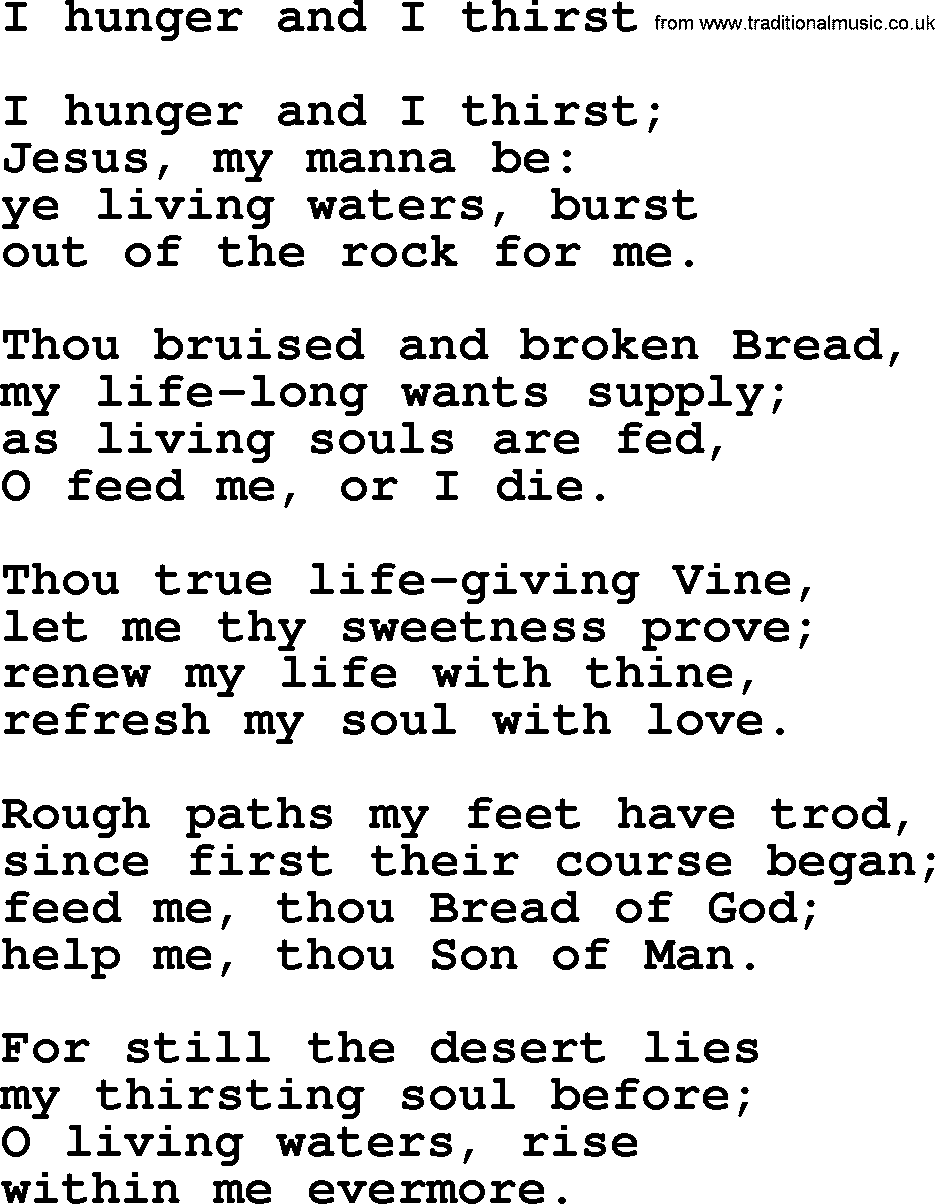 Christian hymns and song lyrics for Communion(The Eucharist): I Hunger And I Thirst, lyrics with PDF