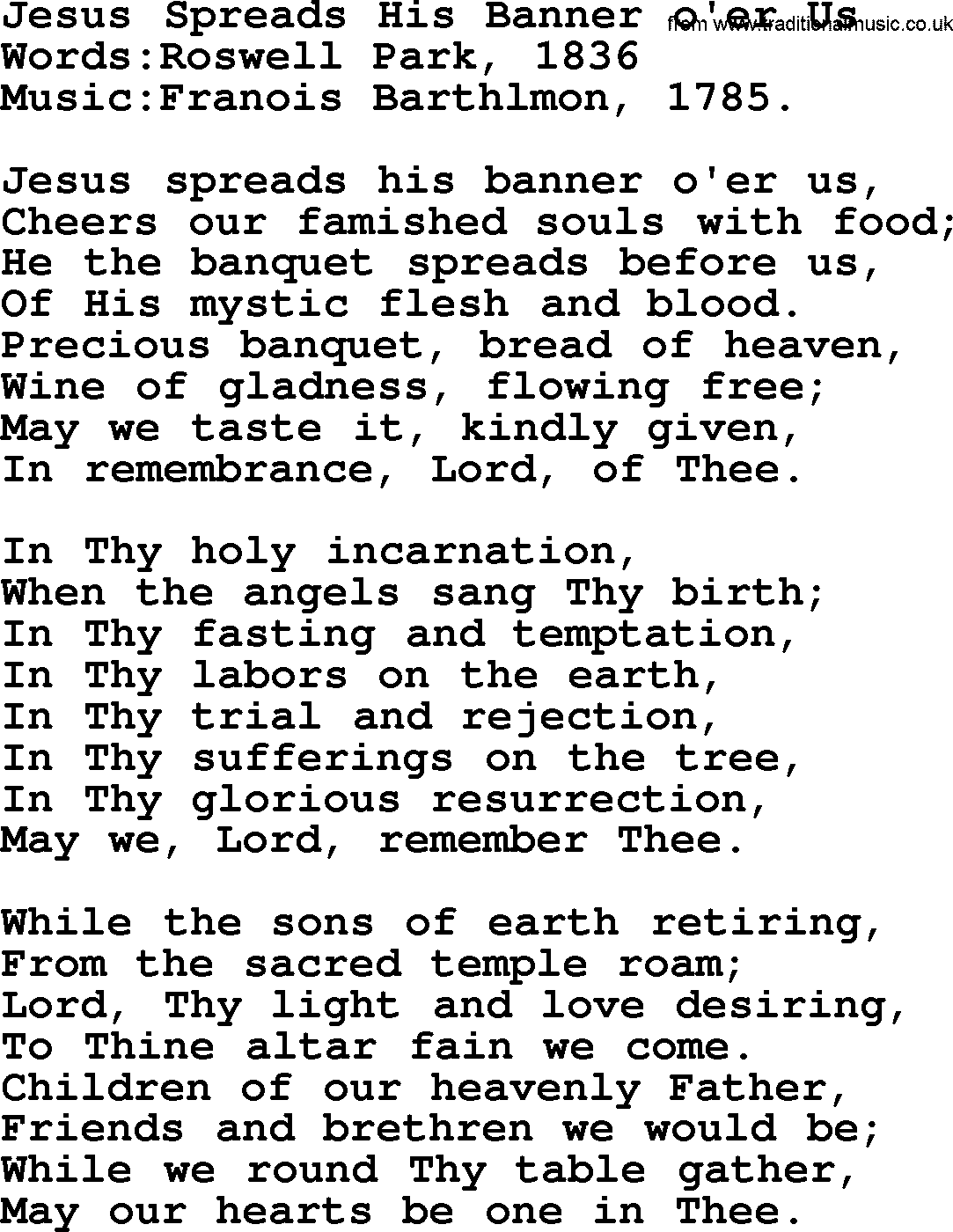 Christian hymns and song lyrics for Communion(The Eucharist): Jesus Spreads His Banner O'er Us, lyrics with PDF