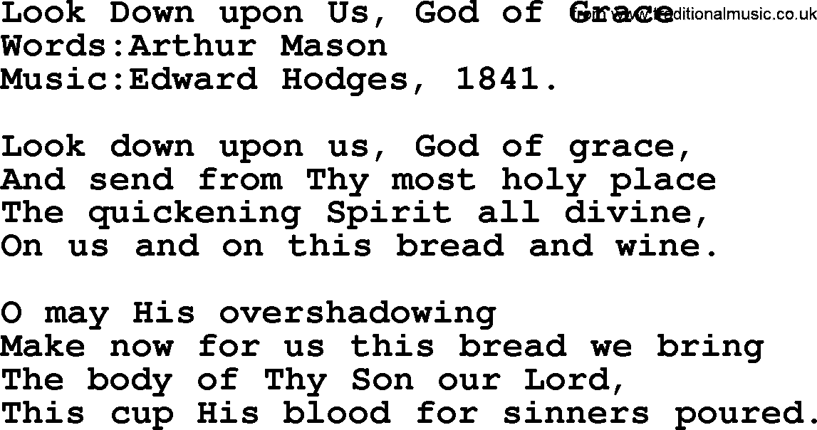 Christian hymns and song lyrics for Communion(The Eucharist): Look Down Upon Us, God Of Grace, lyrics with PDF