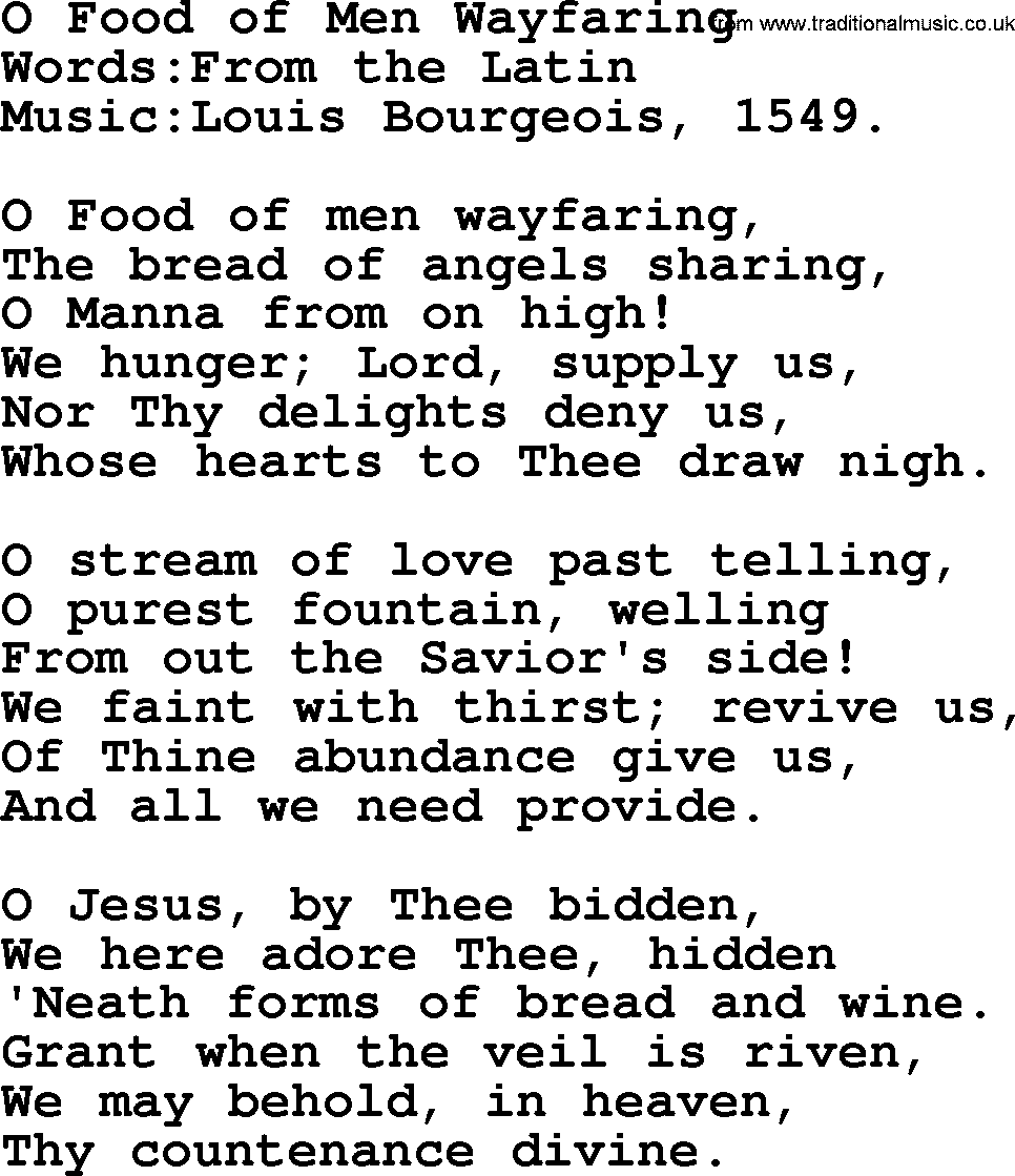 Christian hymns and song lyrics for Communion(The Eucharist): O Food Of Men Wayfaring, lyrics with PDF