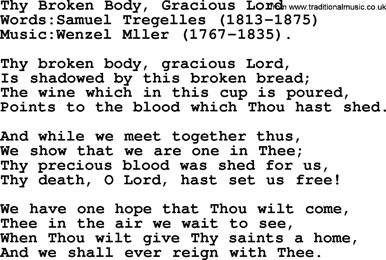 Christian hymns and song lyrics for Communion(The Eucharist): Thy Broken Body, Gracious Lord, lyrics with PDF
