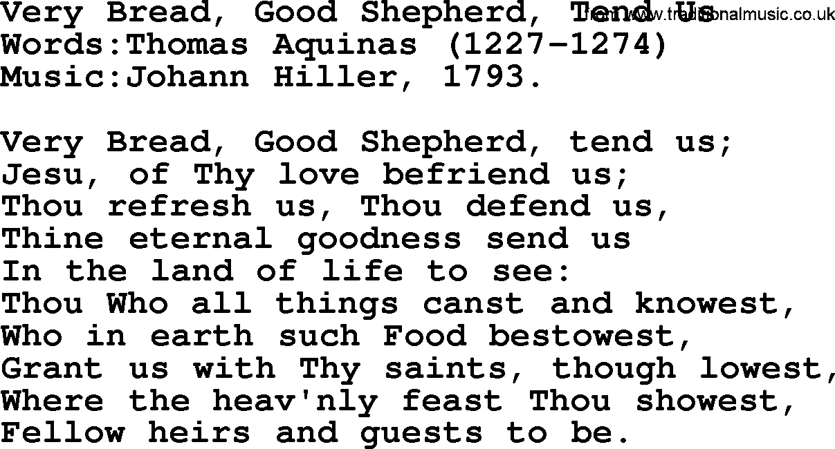 Christian hymns and song lyrics for Communion(The Eucharist): Very Bread, Good Shepherd, Tend Us, lyrics with PDF