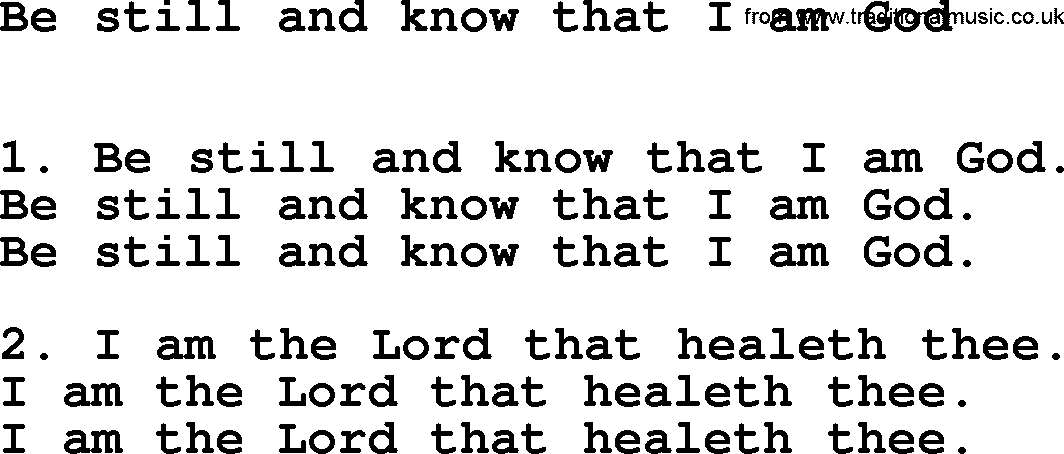 Hymns from the Psalms, Hymn: Be Still And Know That I Am God, lyrics with PDF