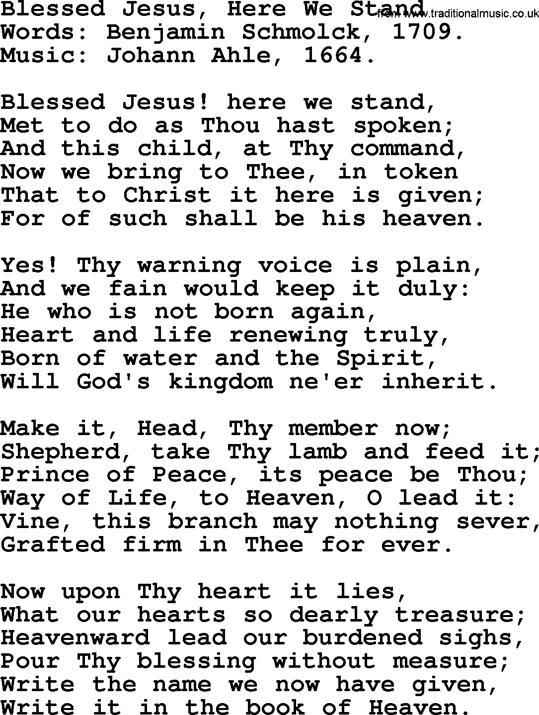 Hymns from the Psalms, Hymn: Blessed Jesus, Here We Stand, lyrics with PDF