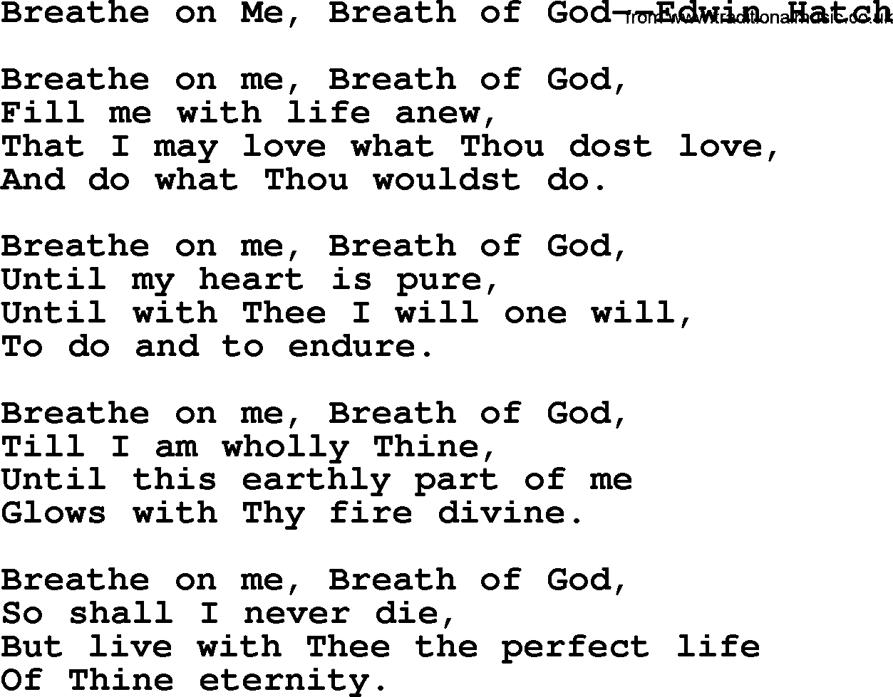 Hymns from the Psalms, Hymn: Breathe On Me, Breath Of God-Edwin Hatch, lyrics with PDF