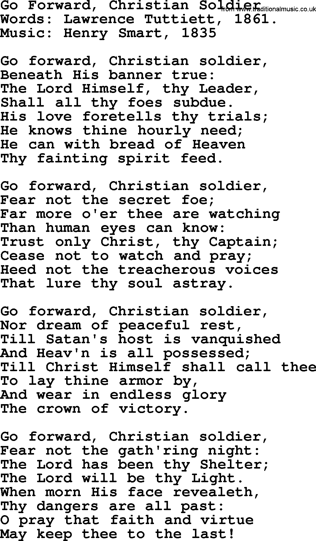 Hymns from the Psalms, Hymn: Go Forward, Christian Soldier, lyrics with PDF