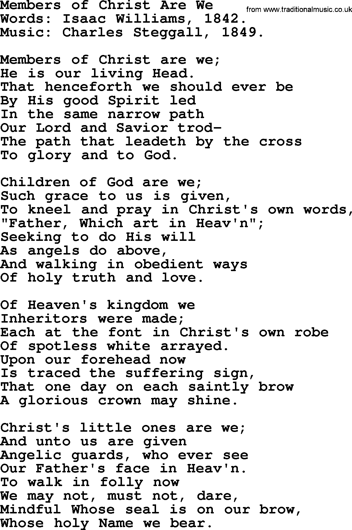 Hymns from the Psalms, Hymn: Members Of Christ Are We, lyrics with PDF