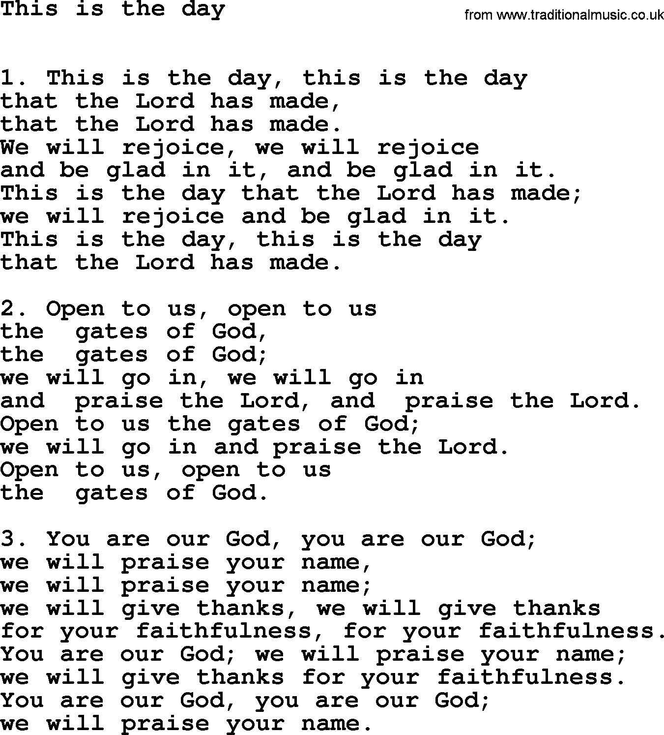 Hymns from the Psalms, Hymn: This Is The Day, lyrics with PDF