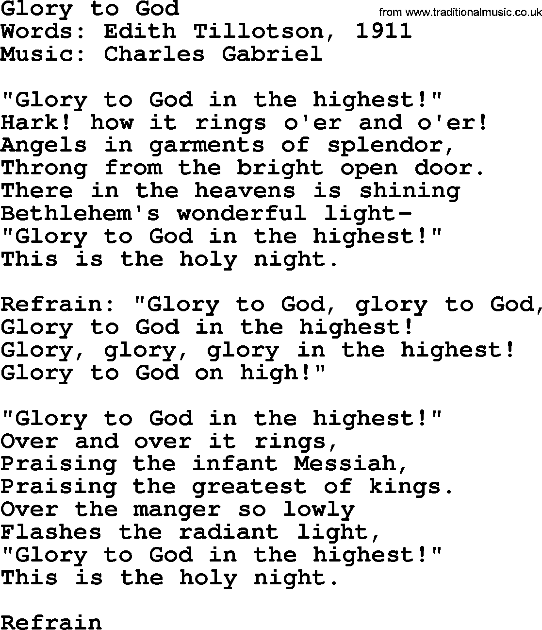 A collection of 500+ most sung Christian church hymns and songs, title: Glory To God, lyrics, PPTX and PDF