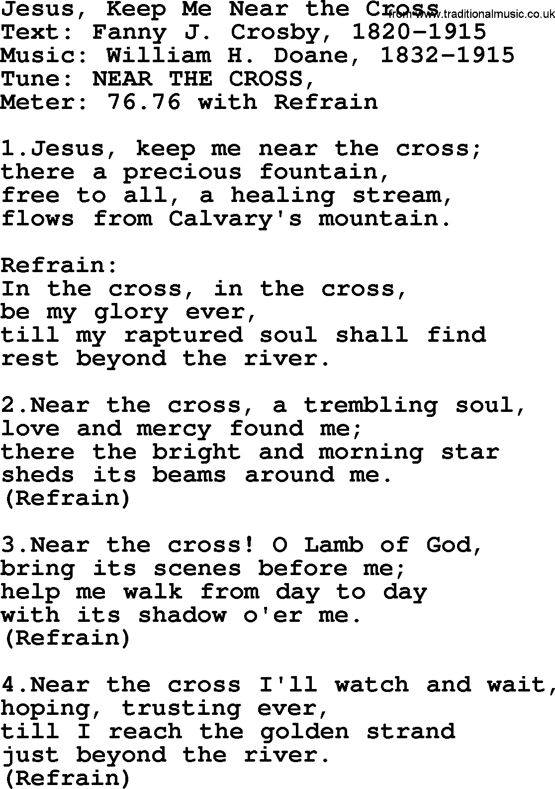 A collection of 500+ most sung Christian church hymns and songs, title: Jesus, Keep Me Near The Cross, lyrics, PPTX and PDF