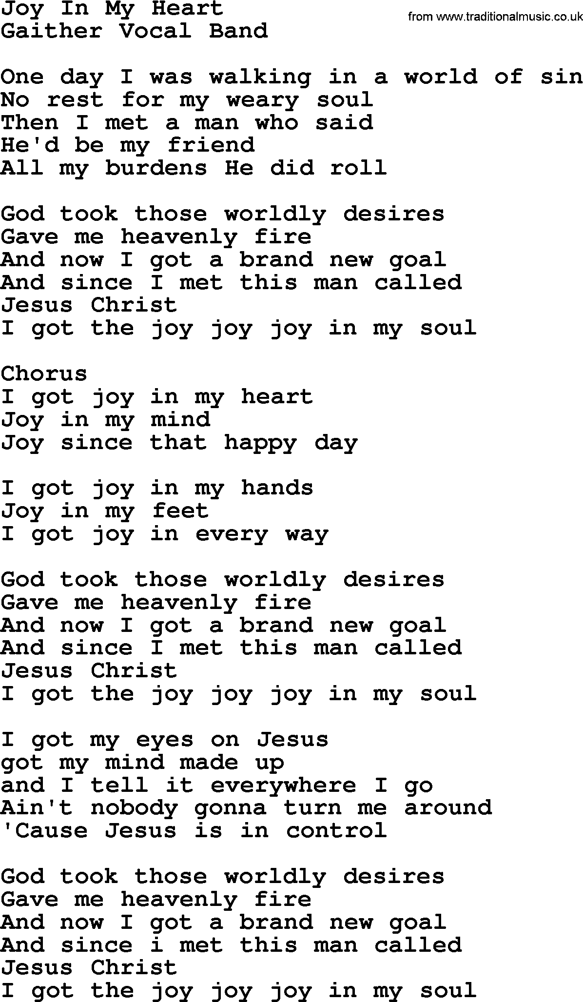 A collection of 500+ most sung Christian church hymns and songs, title: Joy In My Heart~, lyrics, PPTX and PDF