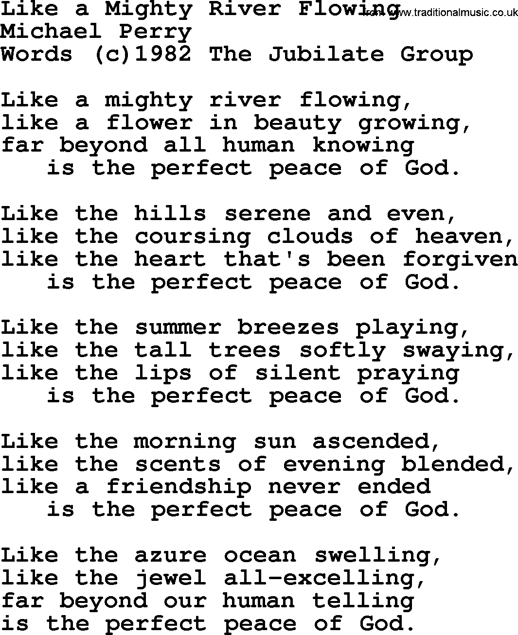 A collection of 500+ most sung Christian church hymns and songs, title: Like A Mighty River Flowing~, lyrics, PPTX and PDF
