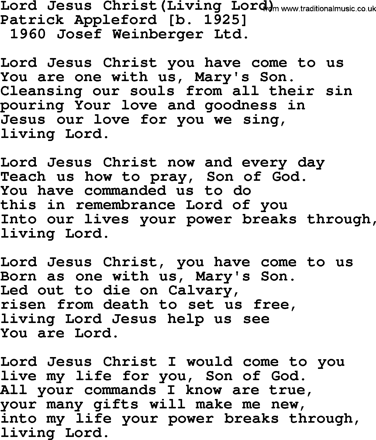 A collection of 500+ most sung Christian church hymns and songs, title: Lord Jesus Christ, lyrics, PPTX and PDF