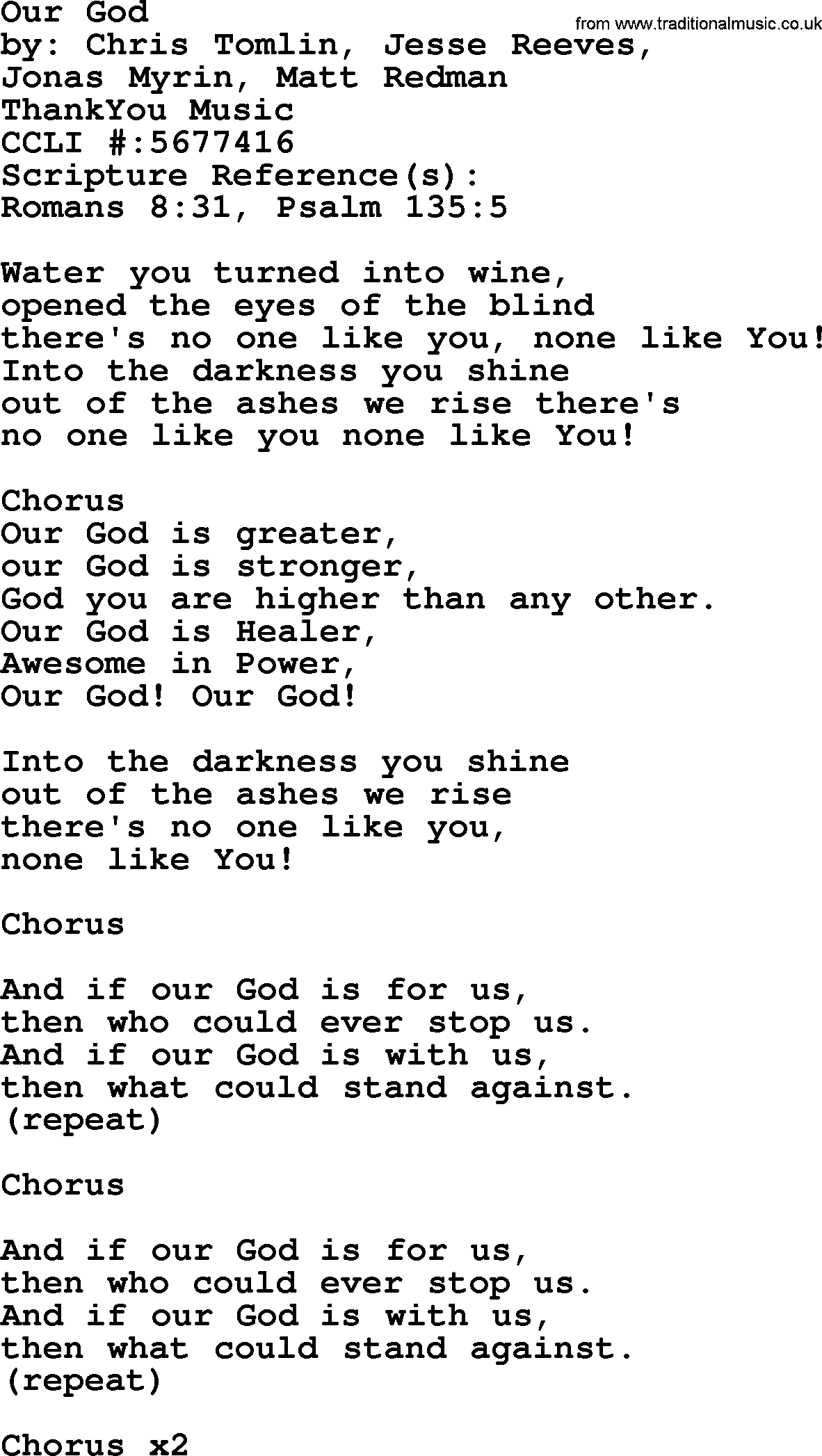 A collection of 500+ most sung Christian church hymns and songs, title: Our God~, lyrics, PPTX and PDF
