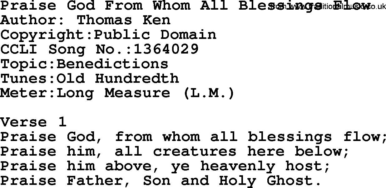 A collection of 500+ most sung Christian church hymns and songs, title: Praise God From Whom All Blessings Flow, lyrics, PPTX and PDF