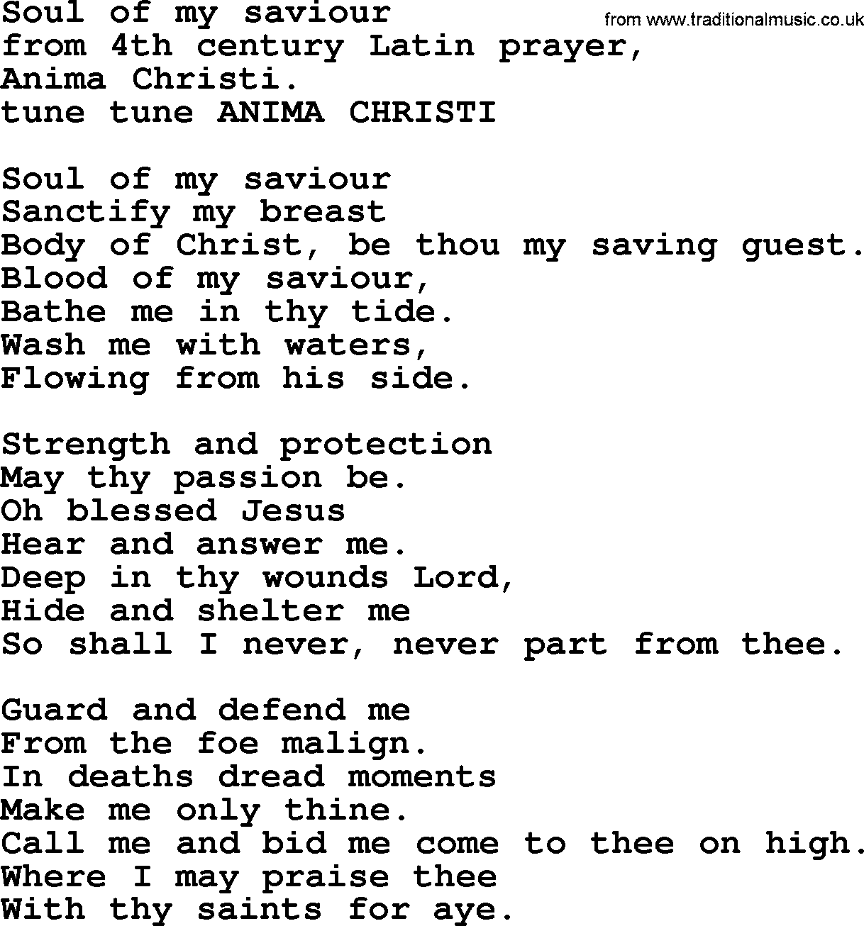 A collection of 500+ most sung Christian church hymns and songs, title: Soul Of My Saviour, lyrics, PPTX and PDF