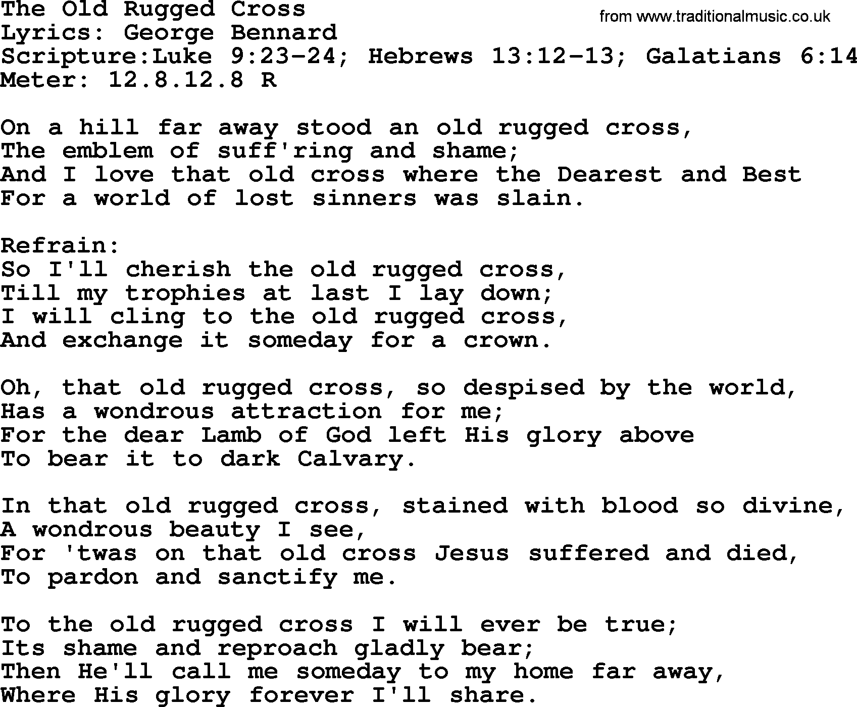 Most Popular Church Hymns and Songs The Old Rugged Cross Lyrics, PPTX and PDF