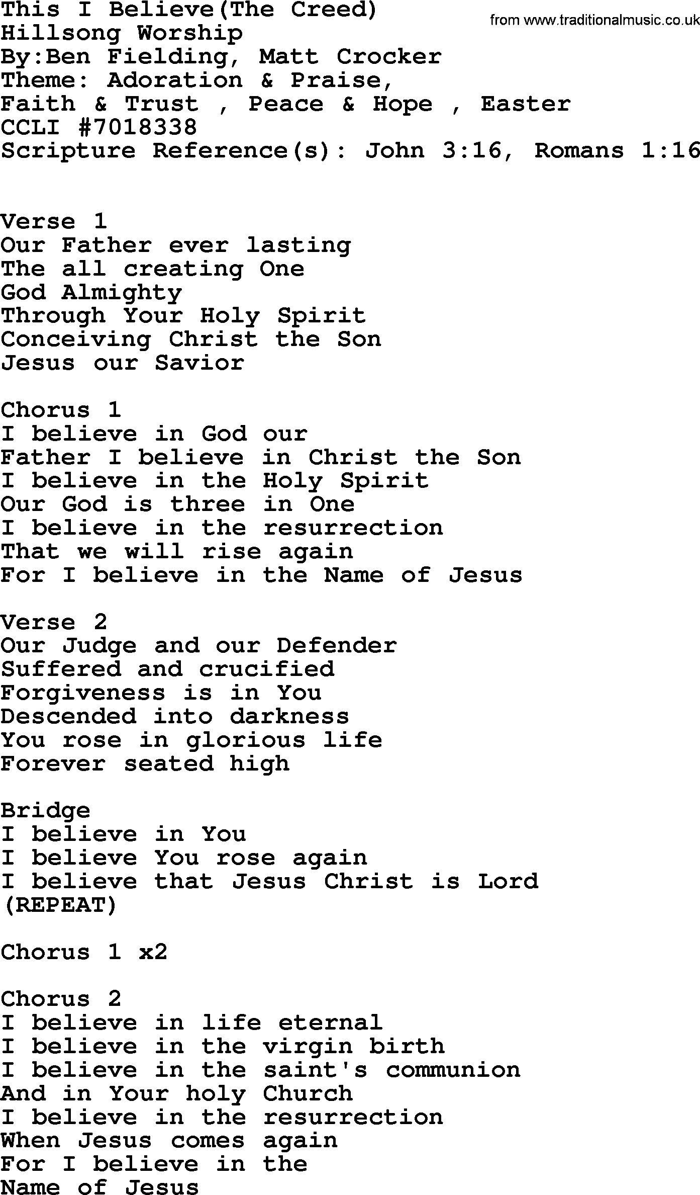 A collection of 500+ most sung Christian church hymns and songs, title: This I Believe(The Creed)~, lyrics, PPTX and PDF