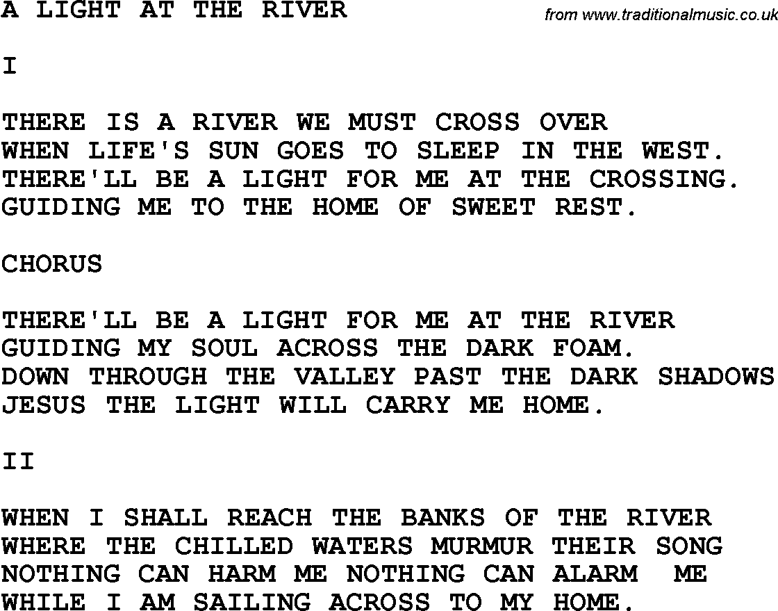 Country, Southern and Bluegrass Gospel Song A Light At The River lyrics 