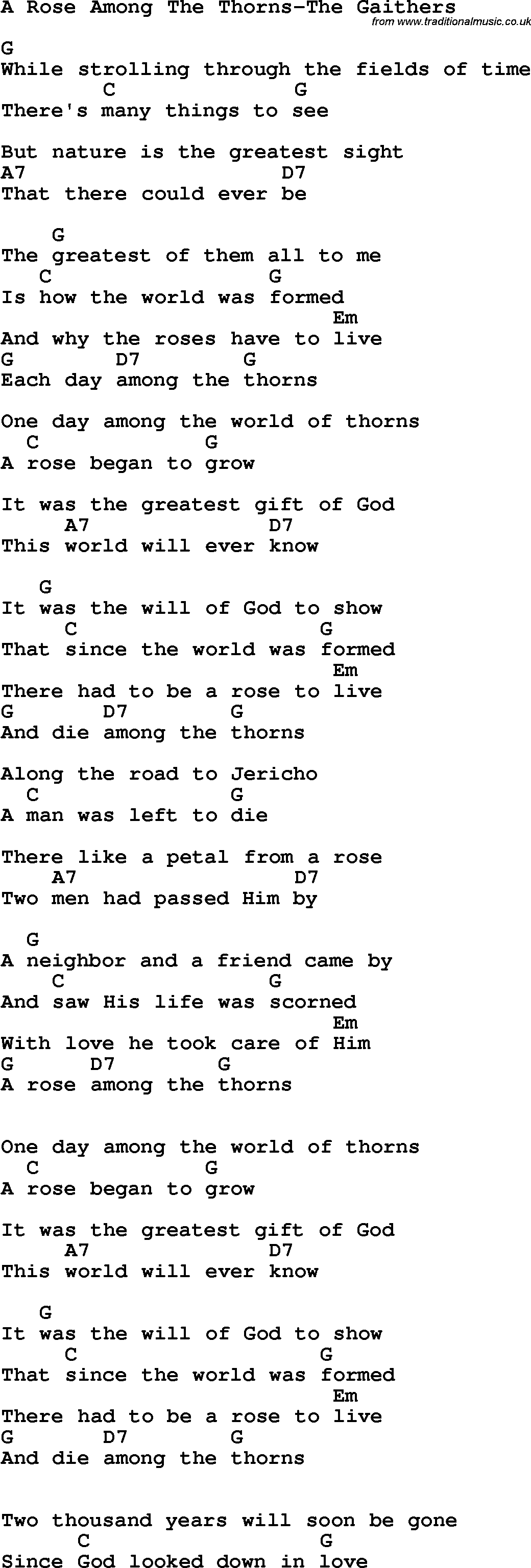 Country, Southern and Bluegrass Gospel Song A Rose Among The Thorns-The Gaithers lyrics and chords