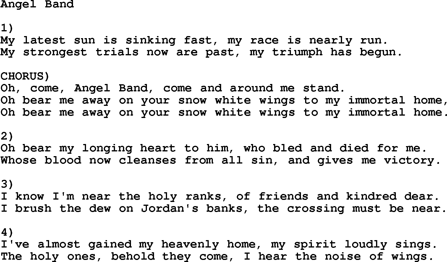 Country, Southern and Bluegrass Gospel Song Angel Band lyrics 
