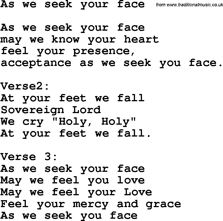 Country, Southern and Bluegrass Gospel Song As We Seek Your Face lyrics 